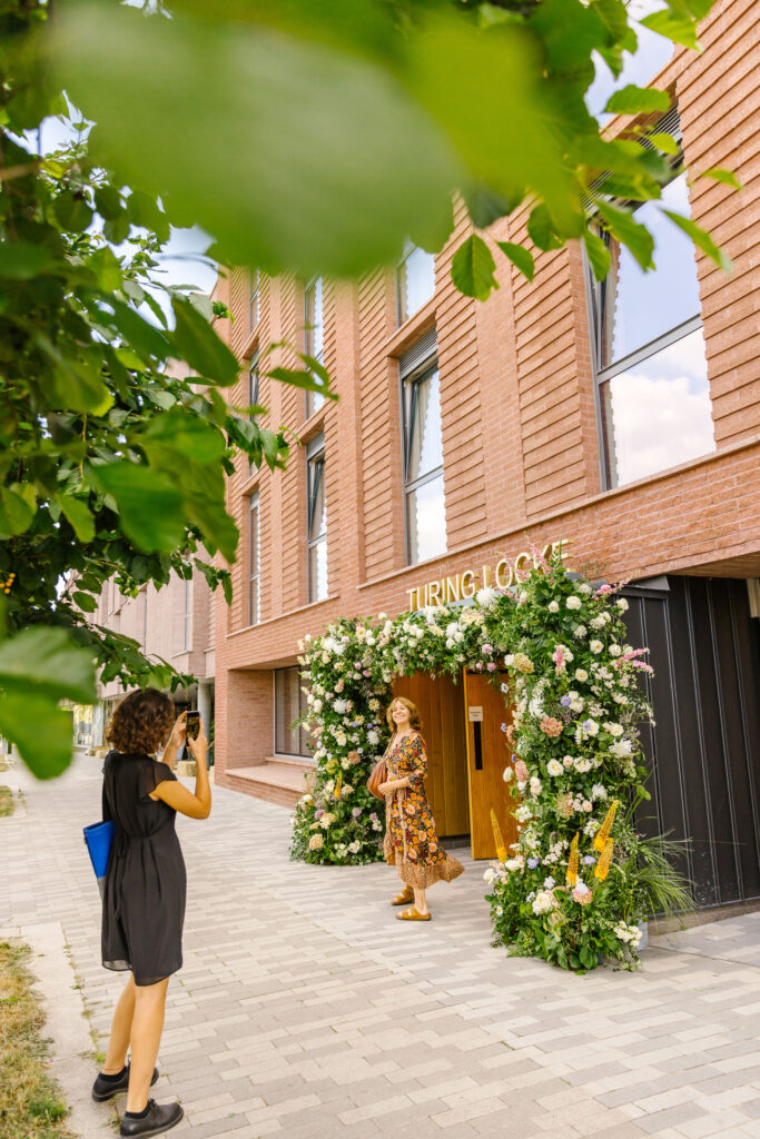 Bespoke floral entrance arch created for in person brand activation, for the launch of hotel, Turing Locke.