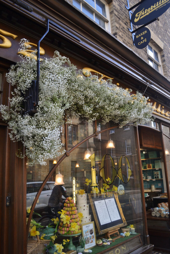 Beautiful floral window display with gypsohila, created by Cambridge based florist Studio Artemis for a brand activation. The perfect spring floral installation to engage and immerse your audience.