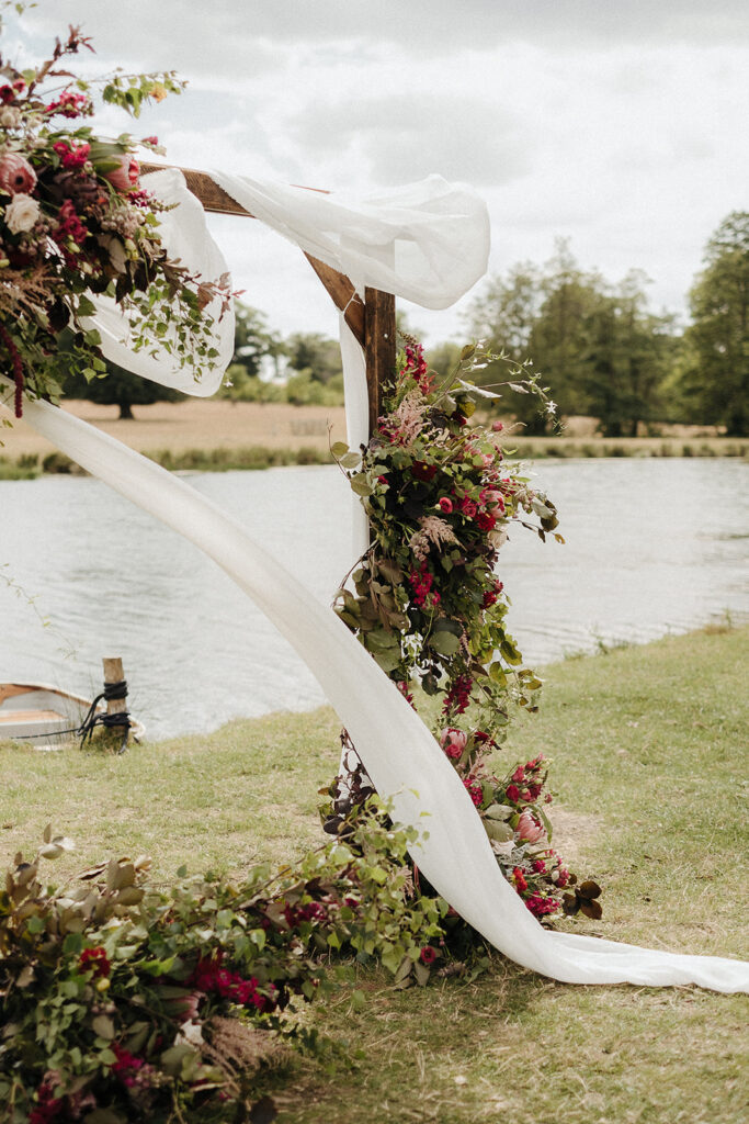 Airy and natural ceremony styling and florals for A & B's summer outdoor ceremony at Sibton Park Wilderness Estate 